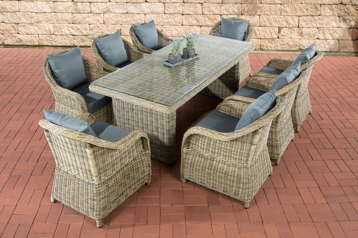 Polyrattan Garten Sitzgruppe LAVELLO XL natura Essgruppe Garnitur 8