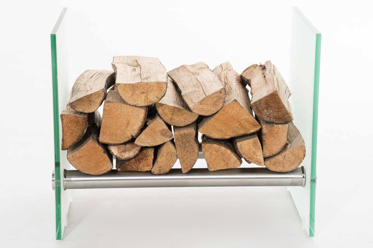 Kaminholzständer GAVIN Kaminholzablage Glas Edelstahl Kaminholzhalter